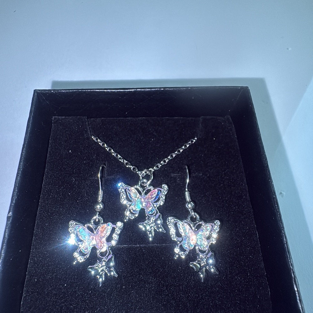 Silver and Pink Butterfly Earrings